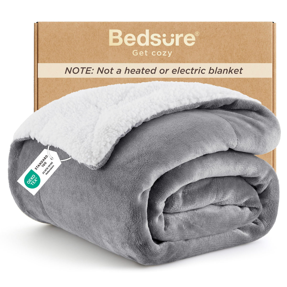 Bedsure GentleSoft Sherpa Fleece Throw Blanket for Couch, Non-Heated, Thick & Warm Cozy Comfort Blanket for Winter Fall, Soft Fuzzy Plush Throw Gifts for Women and Men, Grey, 50x60 Inches