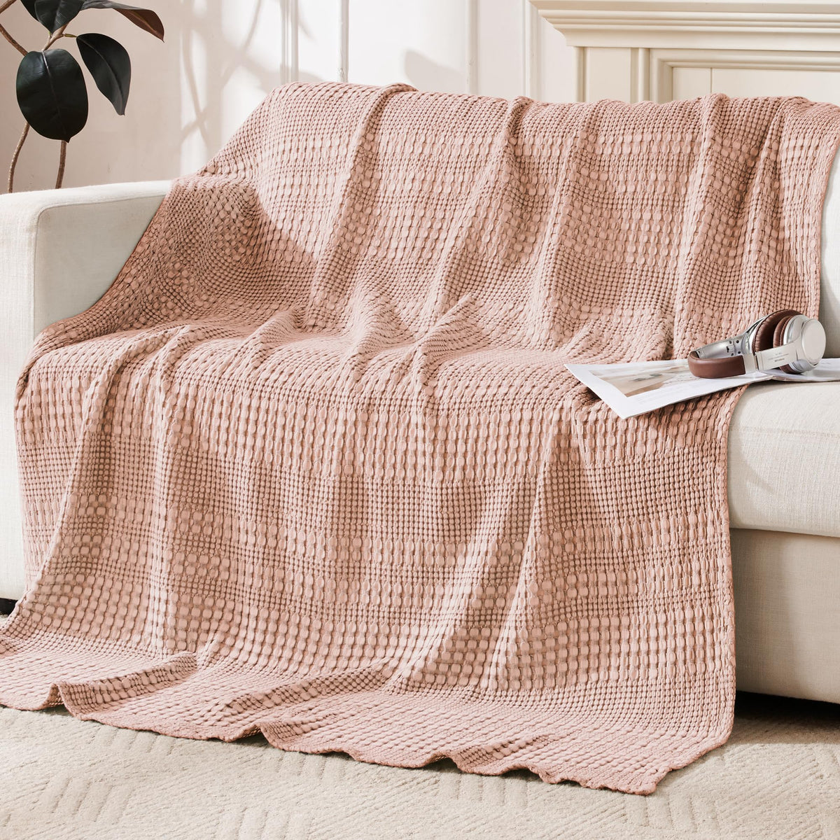 Light Waffle Weave Blanket 45x60, Small Breathable Blanket Throw for Couch