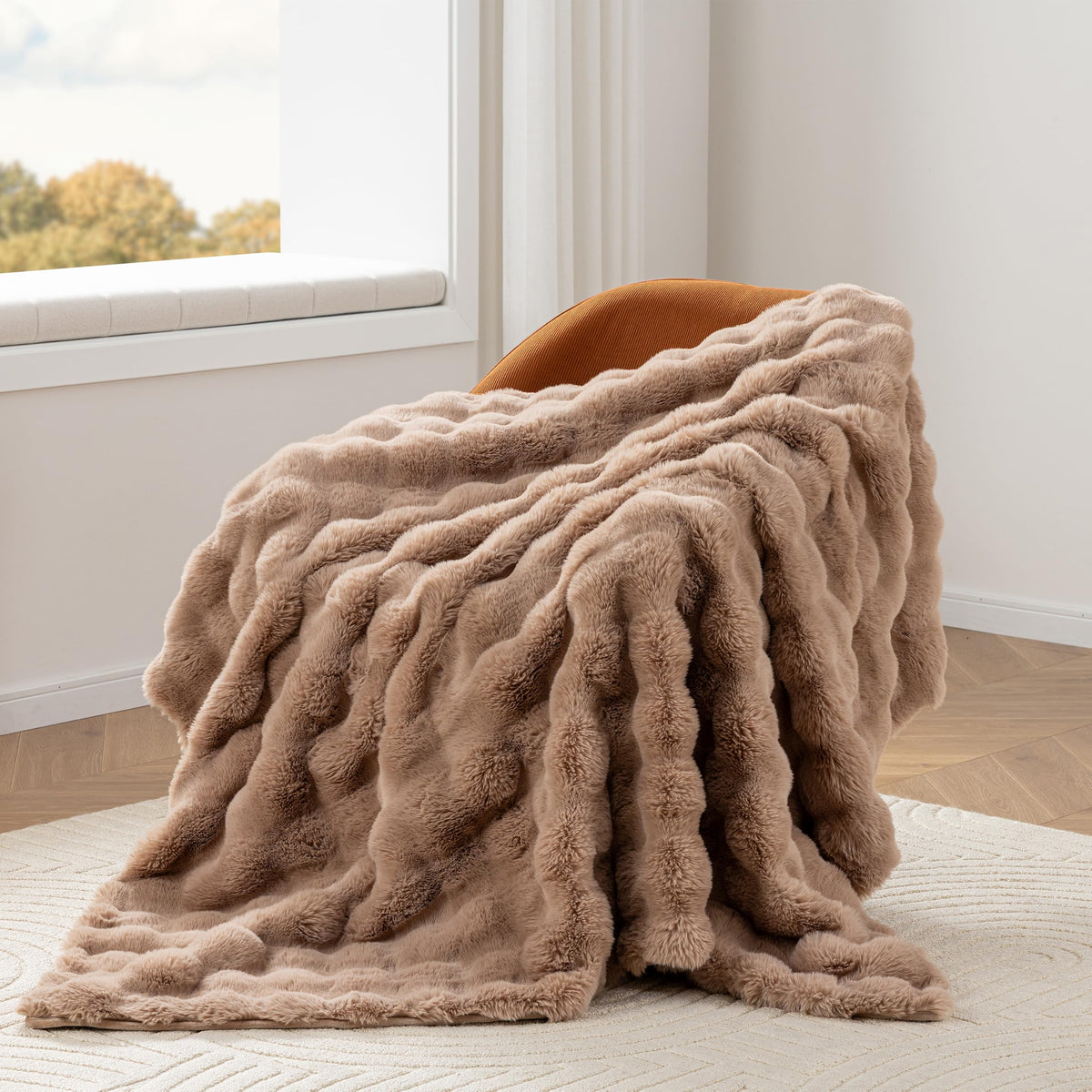Berkshire Faux Fur & Velisse Reversible Blanket - Ultra Soft Plush Blanket for Couch and Bed, Luxury Fluffy Sofa Decor, 90" x 90", Polar Blue