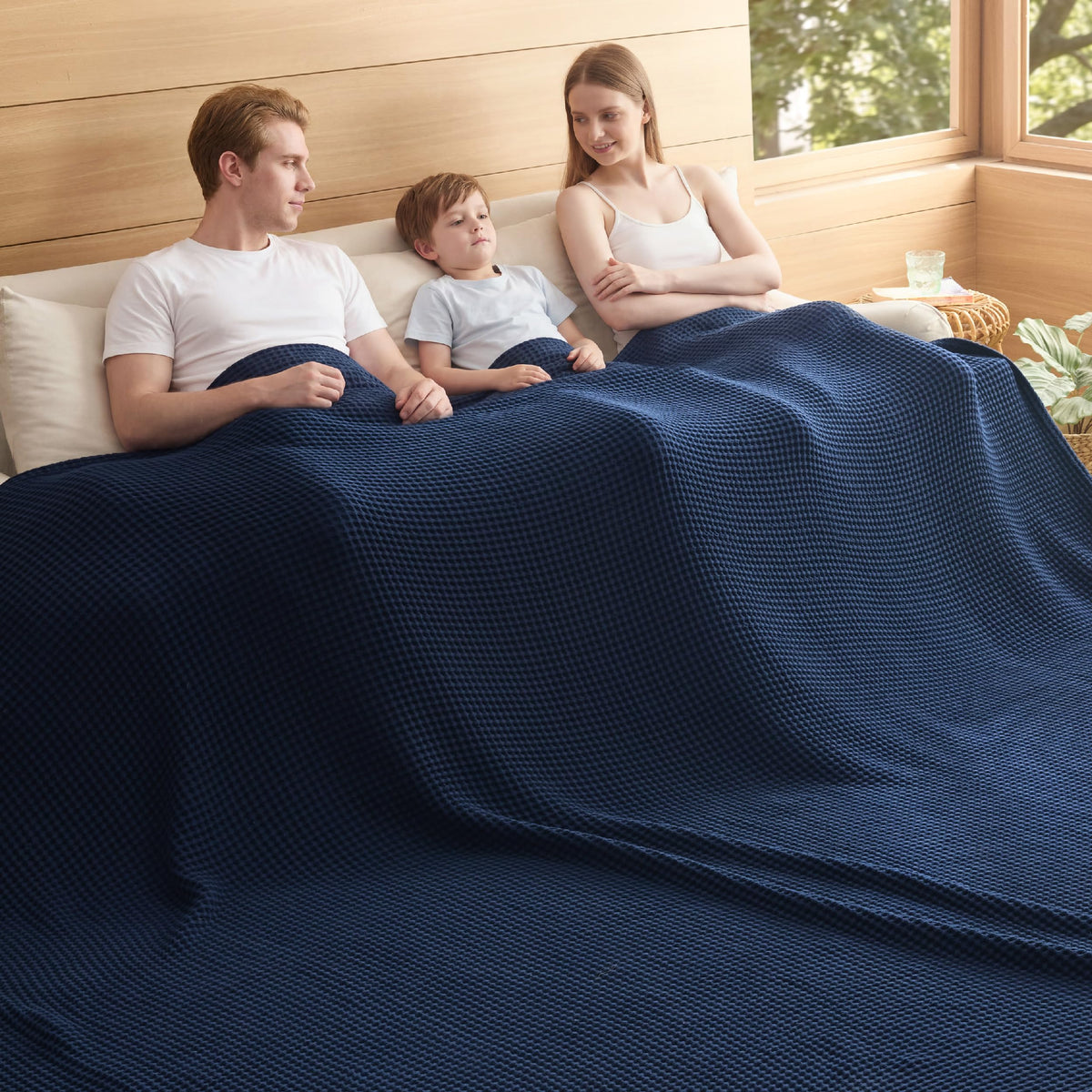 Bedsure Lightweight 100% Cotton Waffle Blanket, Throw XL, Linen