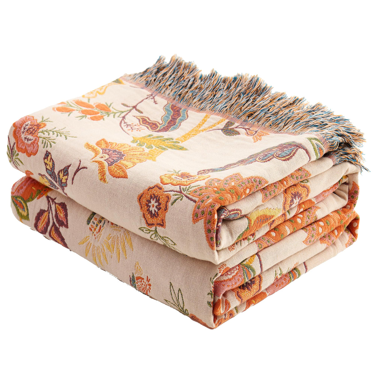 VANJOROY Boho Throw Blanket, 100% Organic Cotton 50x60 for Couch Bed, Beige