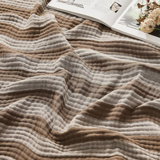 EMME Muslin Cotton Blanket Striped for Adults Couch Brown Throw XL 50"x 70"