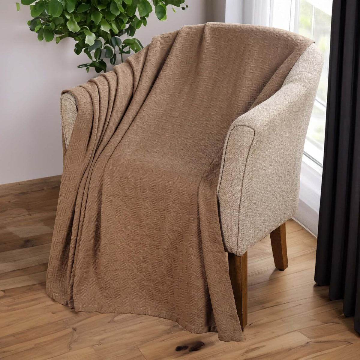 SUPERIOR Cotton Blanket Breathable All Season Comfy Bedding, King, Taupe