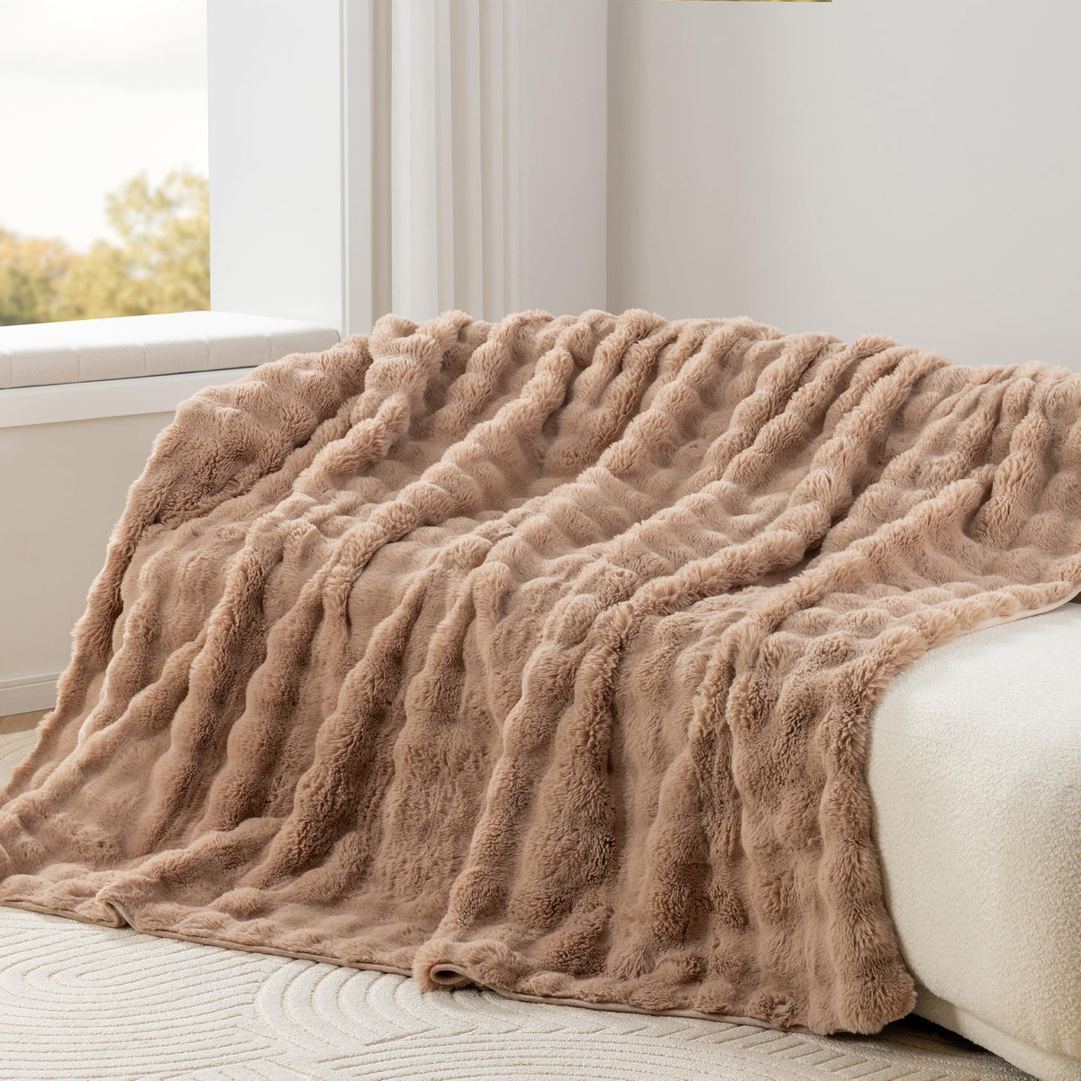 Berkshire Faux Fur & Velisse Reversible Blanket - Ultra Soft Plush Blanket for Couch and Bed, Luxury Fluffy Sofa Decor, 90" x 90", Polar Blue