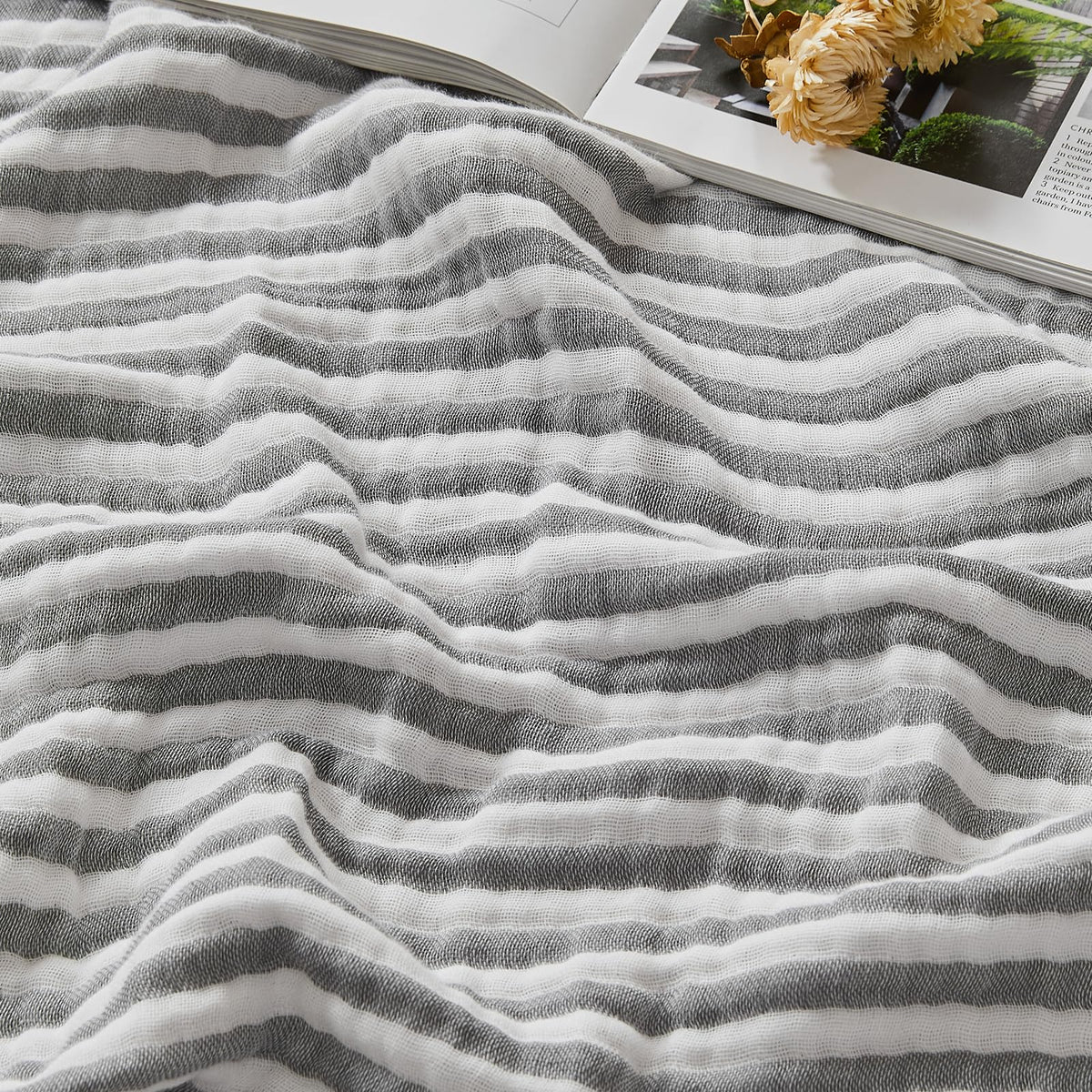 EMME Muslin Cotton Blanket Striped for Adults Couch Brown Throw XL 50"x 70"