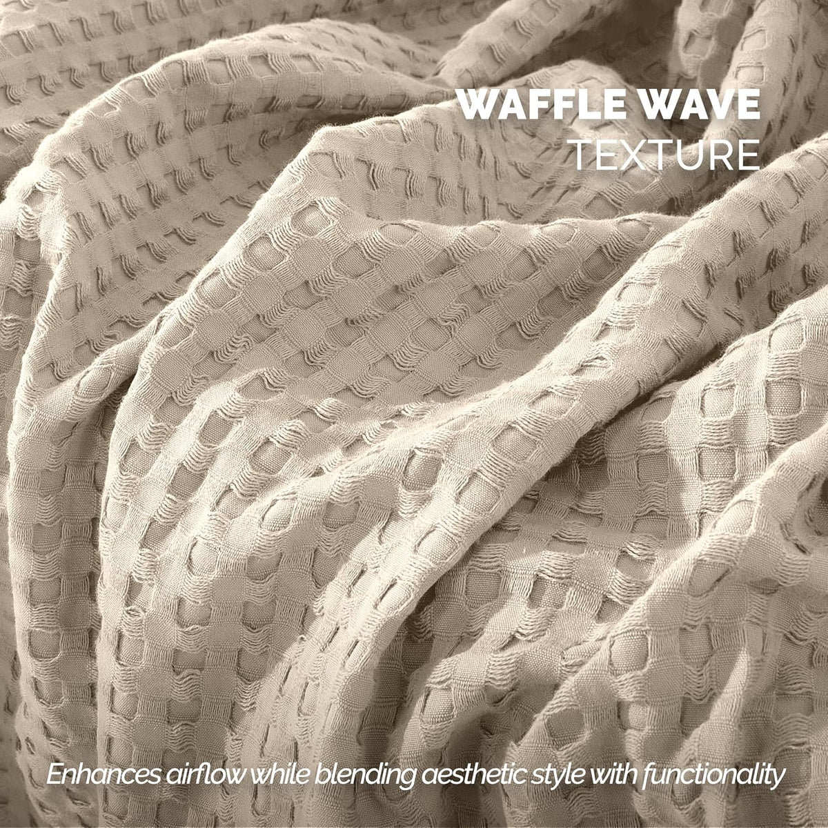 Elegant Comfort Premium 100% Cotton Waffle Blanket - Lightweight Breathable Waffle Weave Bed Blanket - Soft and Warm All Season Blanket for Couch, Sofa and Bed, King Size 90x108 Inches, Linen