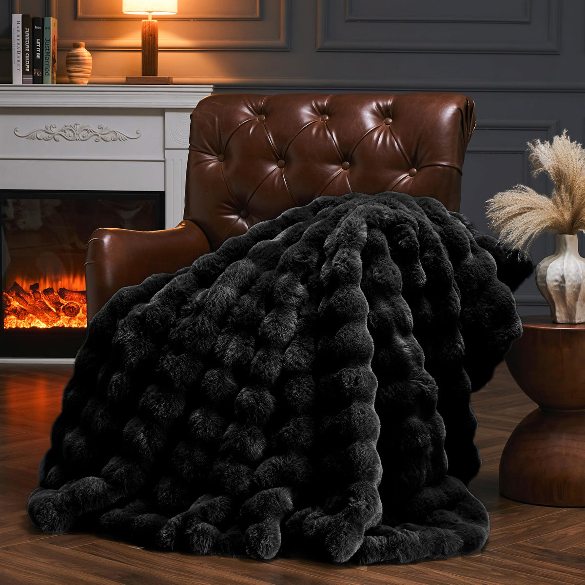 Faux Fur Throw Blanket for Couch, Fluffy Fuzzy Plush Bubble Blanket, Soft Warm Cozy Shaggy Rabbit Blanket, Luxury Decorative Gifts for Sofa Bedroom Living Room, 60x50inch (Cow Print-Brown)