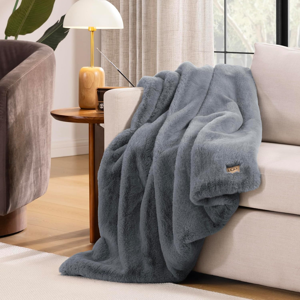 UGG Euphoria Throw Blanket, Plush Faux Fur Blanket, 50" x 70", Grey Blue