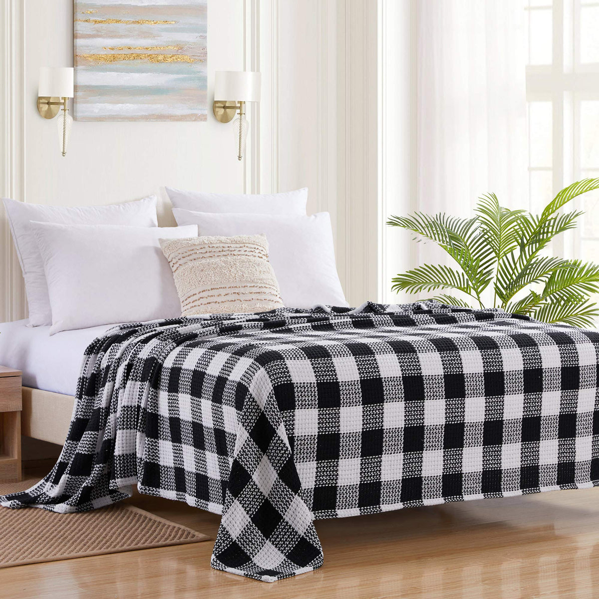 Sweet Home Collection 100% Fine Cotton Luxurious Basket Weave Blanket, Ivory Full/Queen(Pack of 1)