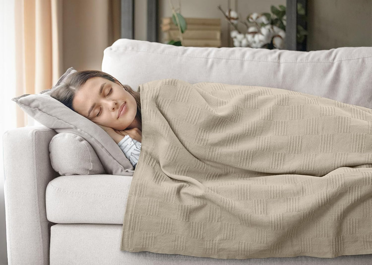 Utopia Bedding 100% Cotton Thermal Blanket Khaki Throw, 50x60 Inches