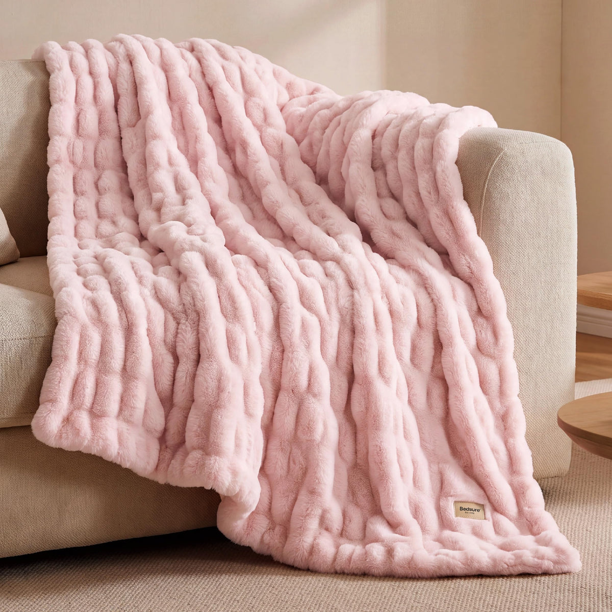 Bedsure Soft Double-Sided Faux Fur Throw Blanket, Light Brown, 50"x60"