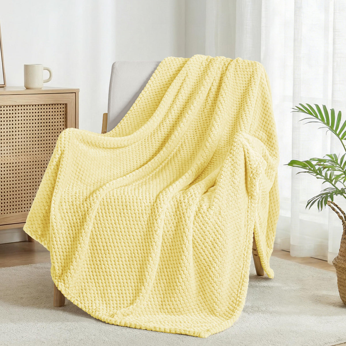 Exclusivo Mezcla Large Waffle Fleece Throw Blanket for Couch, Slate Blue