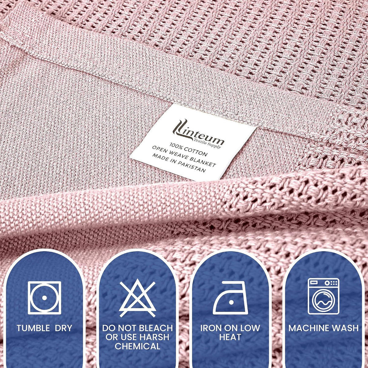 Linteum 100% Cotton Open-Cell Leno Weave Blanket — Breathable All Season — Queen 90x90 — Rose