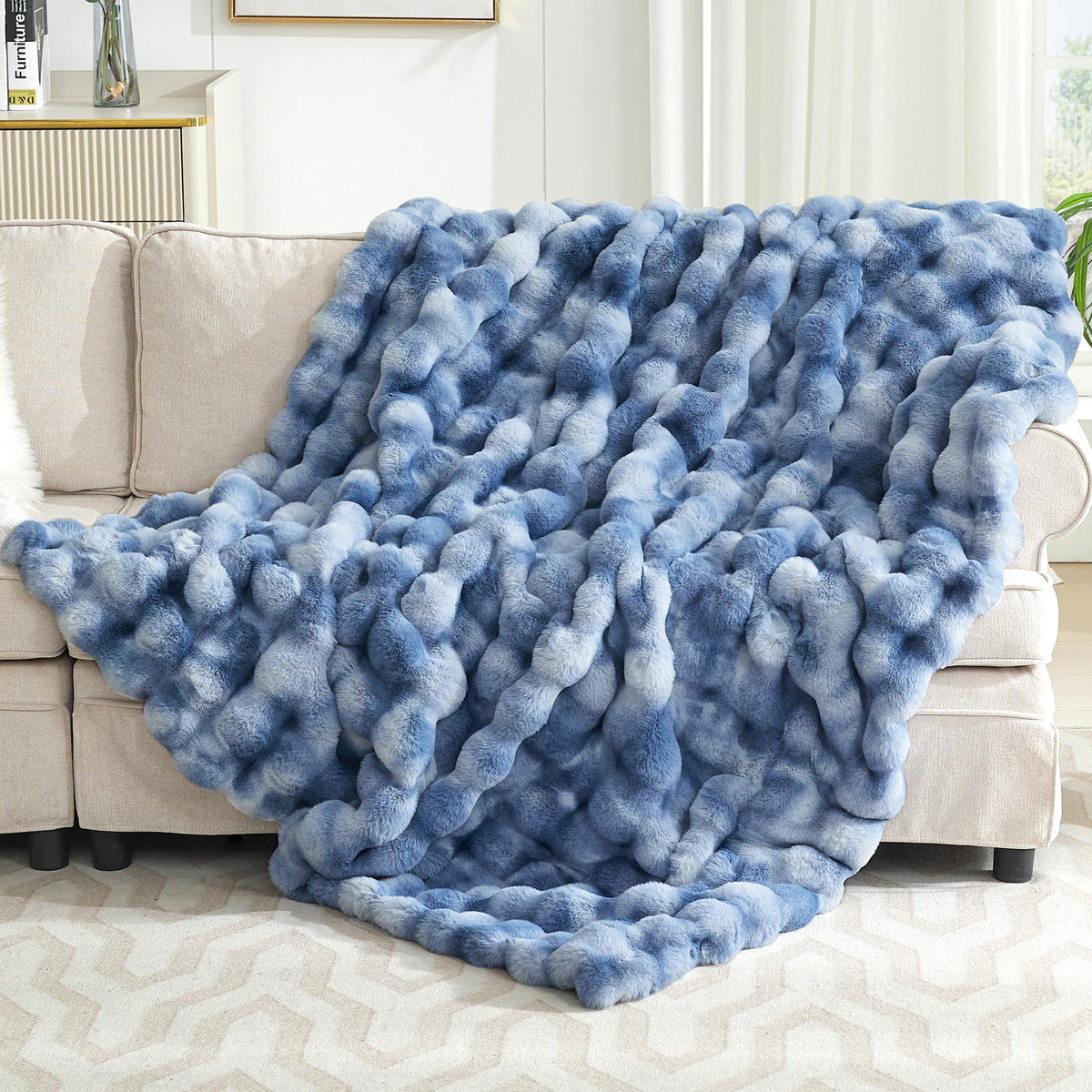 VFROO Ultra Plush Bubble Faux Rabbit Fur Blanket – 950GSM Thick Fluffy Throw Blanket for Bed, Couch, Sofa, Home Decor or Mothers Day Birthday Gifts for Women, 50" × 60", Black Cow