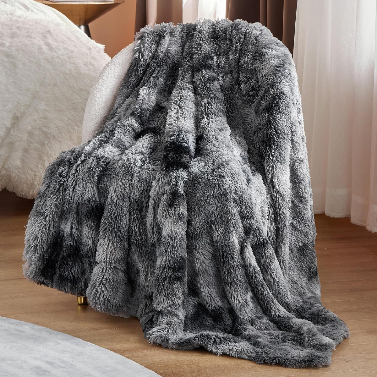 Bedsure Faux Fur Fluffy Fleece Sherpa Blanket Couch Throw Grey 50"x60"
