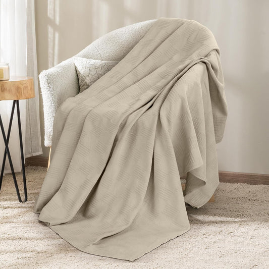 Utopia Bedding 100% Cotton Thermal Blanket Khaki Throw, 50x60 Inches