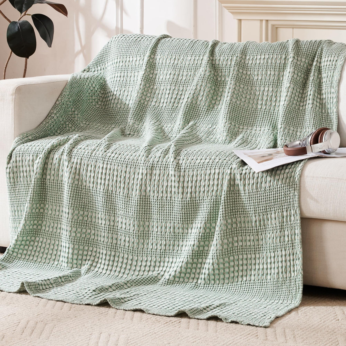 Light Waffle Weave Blanket 45x60, Small Breathable Blanket Throw for Couch