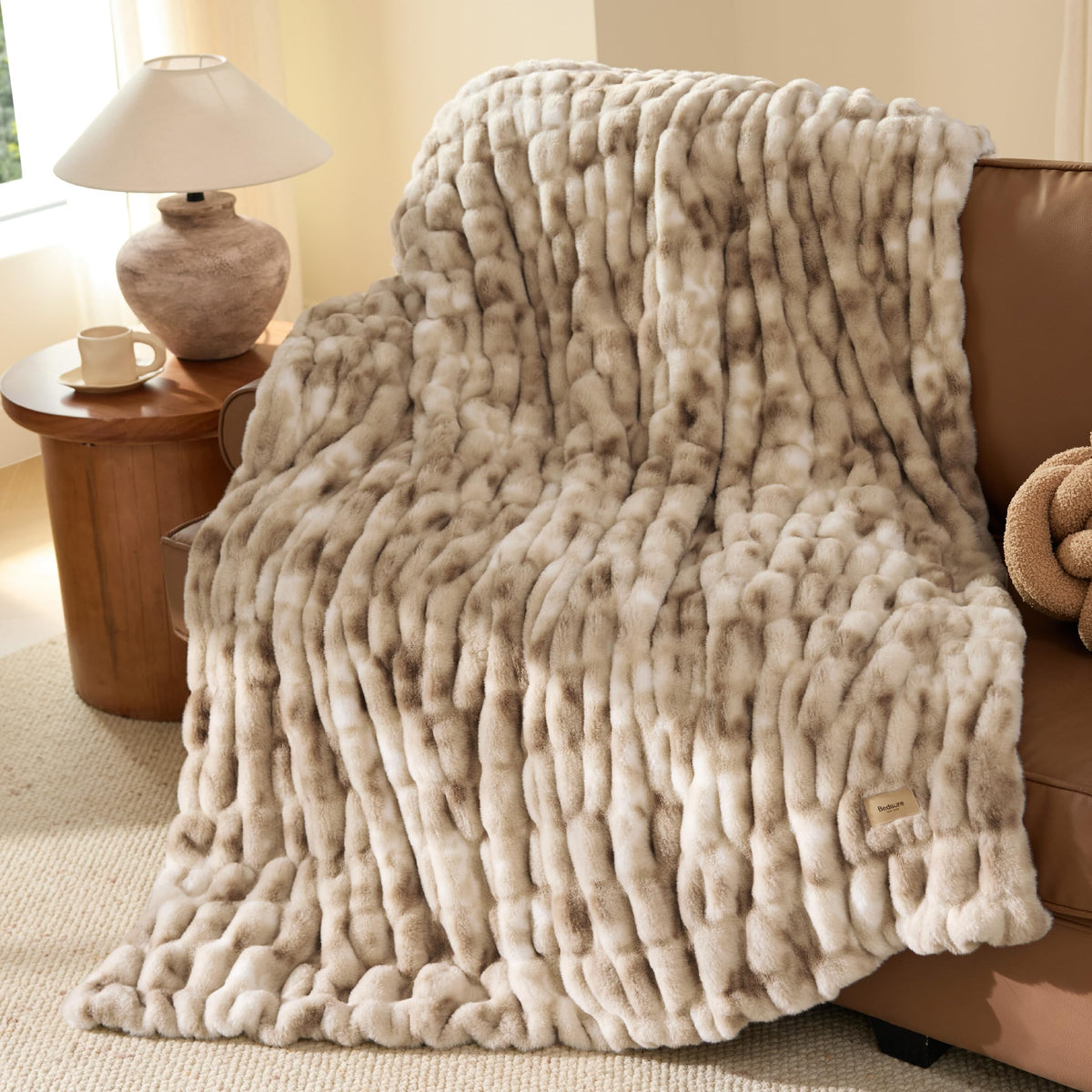 Bedsure Soft Double-Sided Faux Fur Throw Blanket, Light Brown, 50"x60"