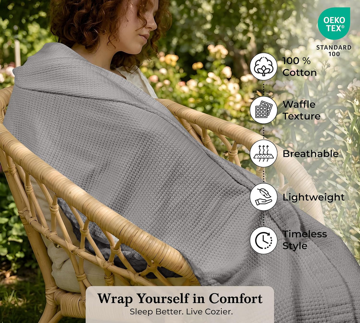 ROYALE LINENS Cotton Waffle Blanket - Breathable and Soft, Lightweight and Cozy Waffle Weave Bed Blanket for All Season (King, Monument)