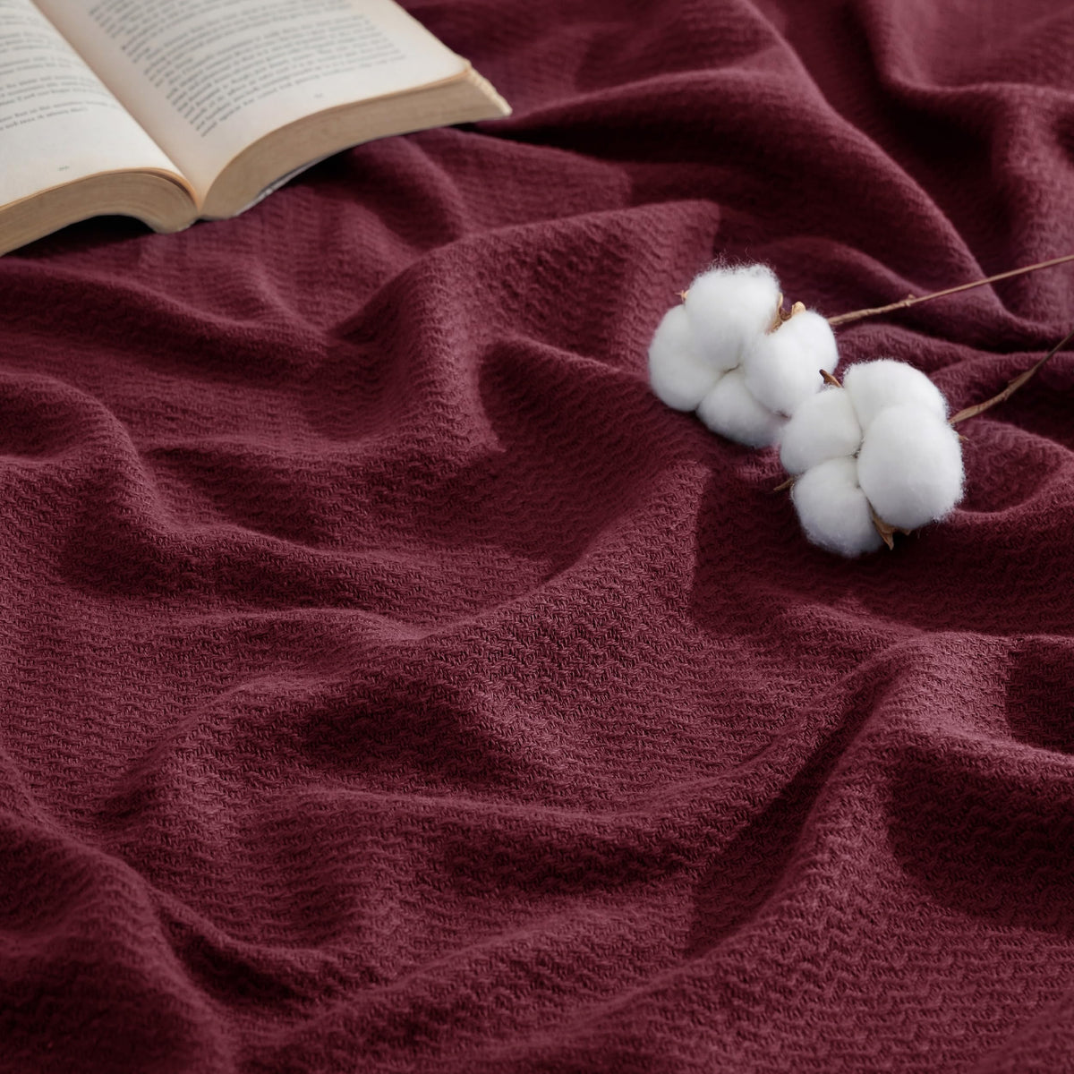 Bedsure 100% Cotton Blanket, Herringbone Weave, Queen Size, Linen Beige