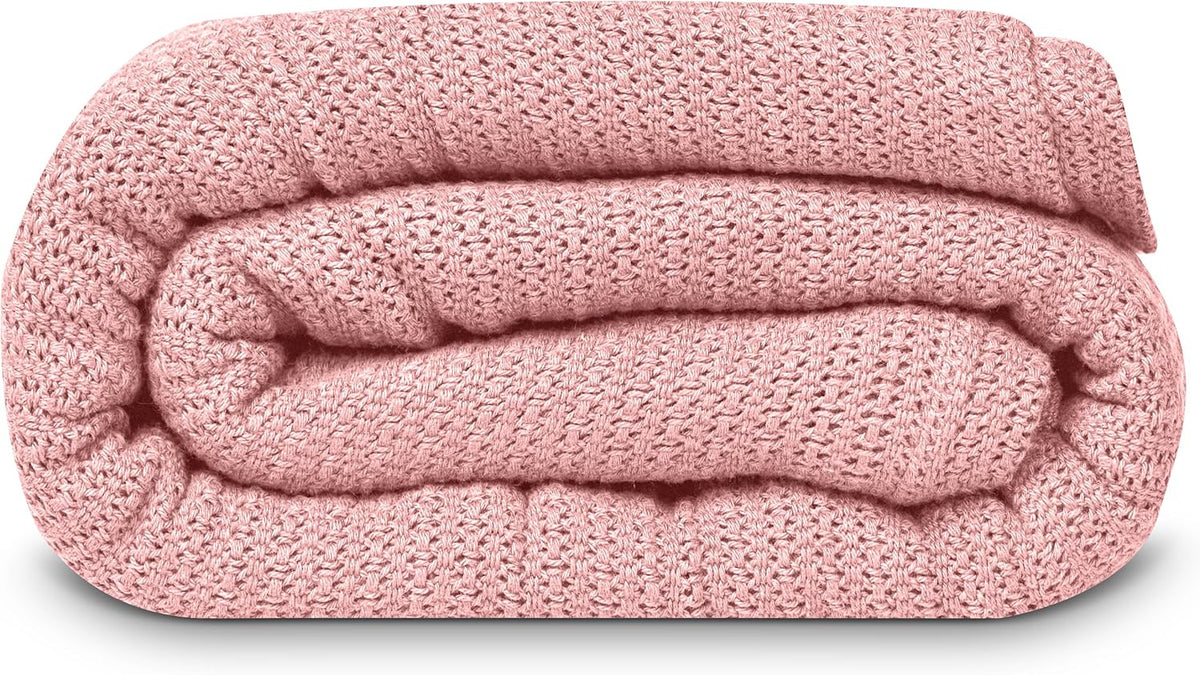 Linteum 100% Cotton Open-Cell Leno Weave Blanket — Breathable All Season — Queen 90x90 — Rose