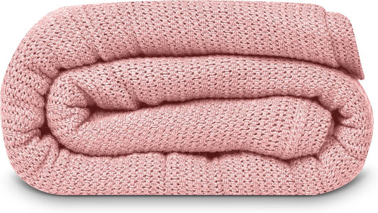 Linteum 100% Cotton Open-Cell Leno Weave Blanket — Breathable All Season — Queen 90x90 — Rose