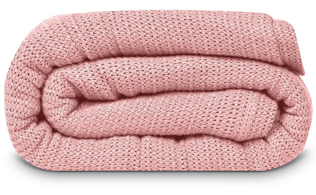 Linteum 100% Cotton Open-Cell Leno Weave Blanket — Breathable All Season — Queen 90x90 — Rose