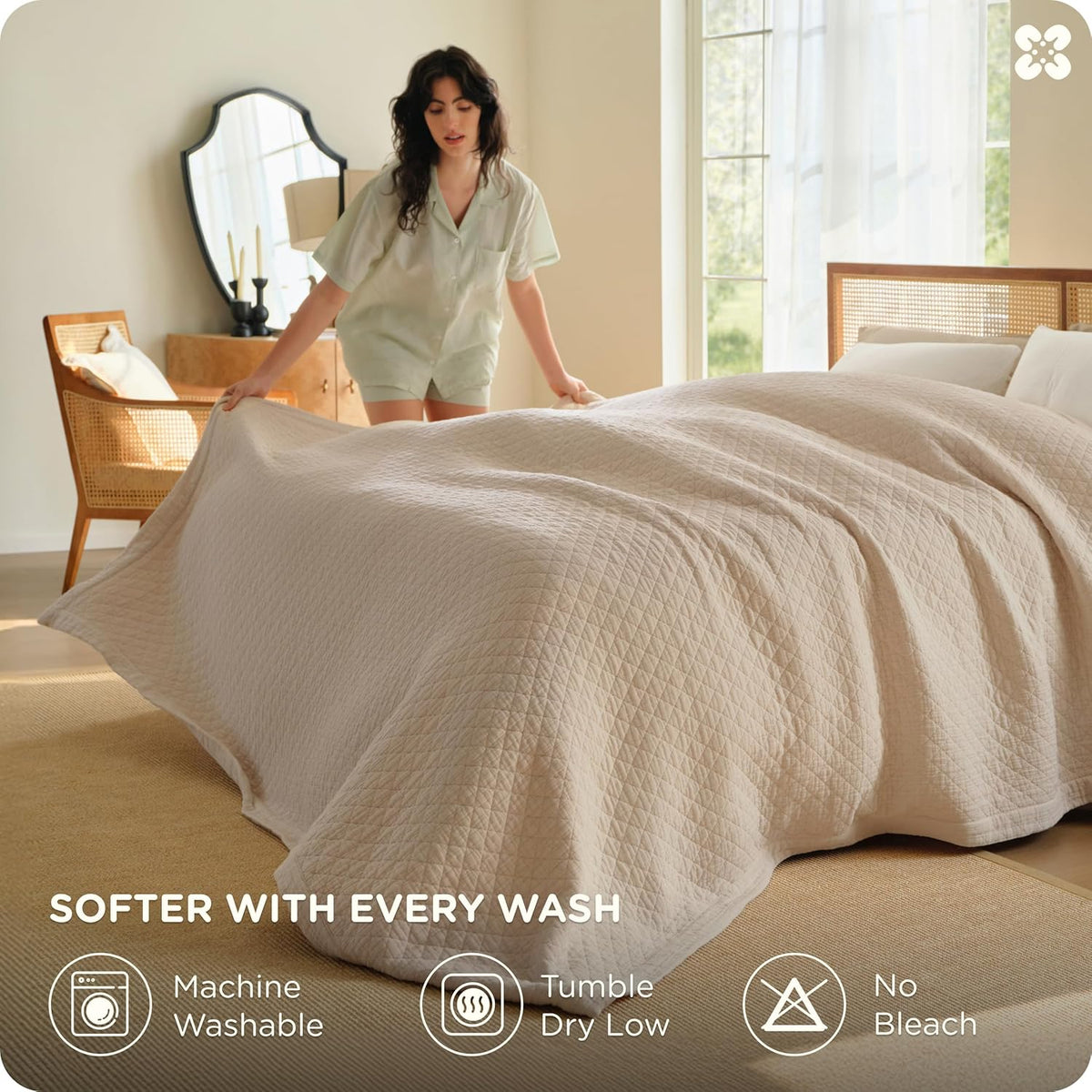 Bedsure PureWoven 100% Cotton Muslin Blanket 8-Layer, King, Linen Beige