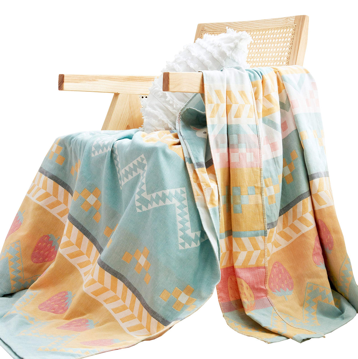 MEJU Indian Boho Muslin Lightweight Summer Blanket for Bed Sofa Couch, 100% Combed Cotton 3 Layer Soft Warm Quick Dry Throw Blanket Bed Coverlet Sheet (Boho, Twin 60 in X 80 in