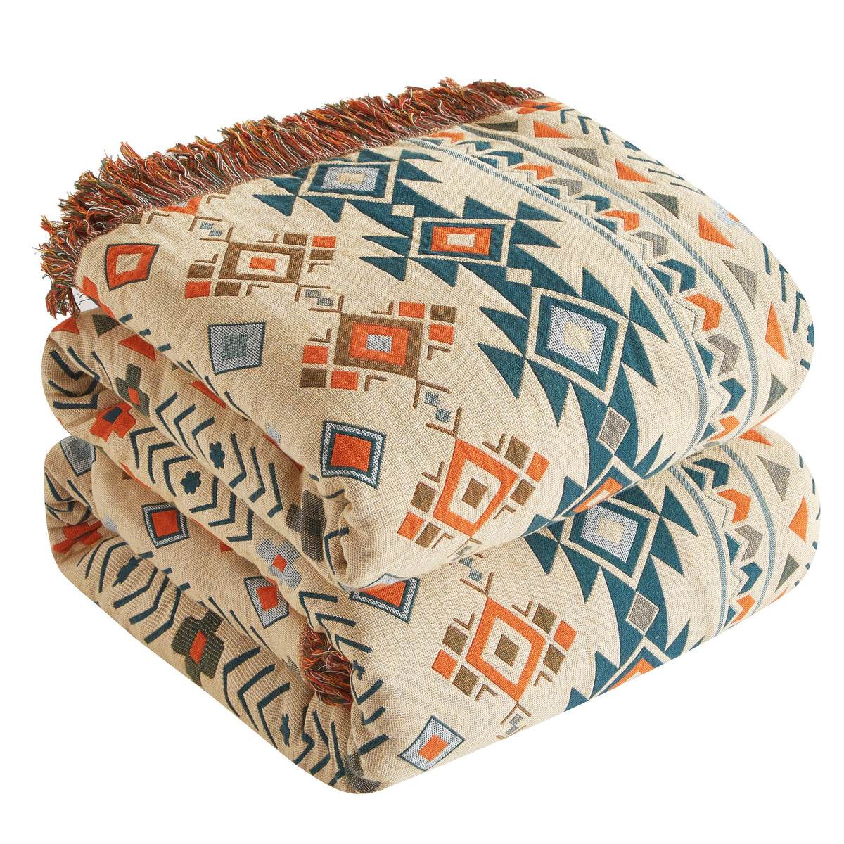 Boho Throw Blanket for Bed 50”x60”, 100% Cotton Blanket for Couch Sofa