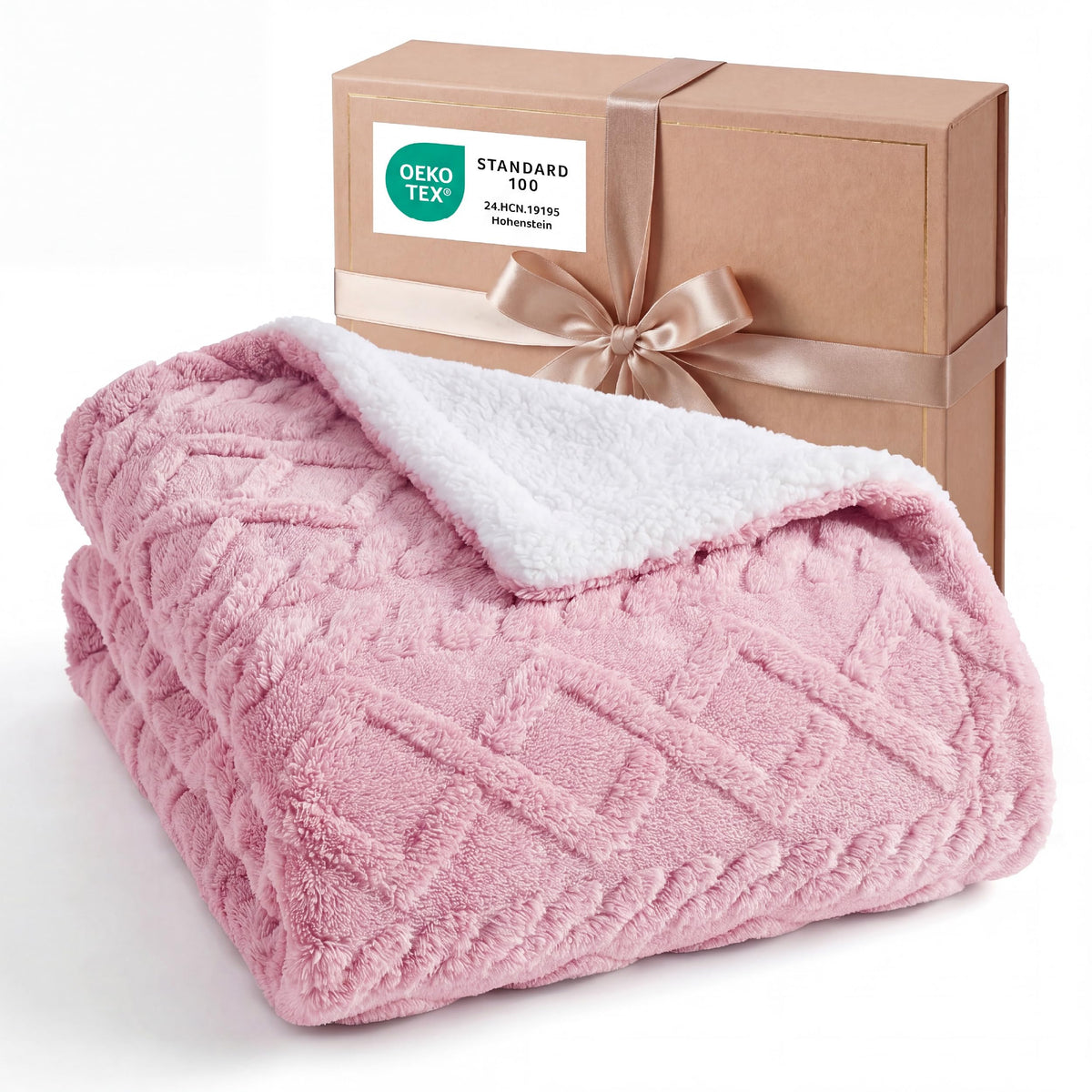 Bedsure Sherpa Fleece Blanket, Cable Jacquard Tufted, Warm, Throw, Grey