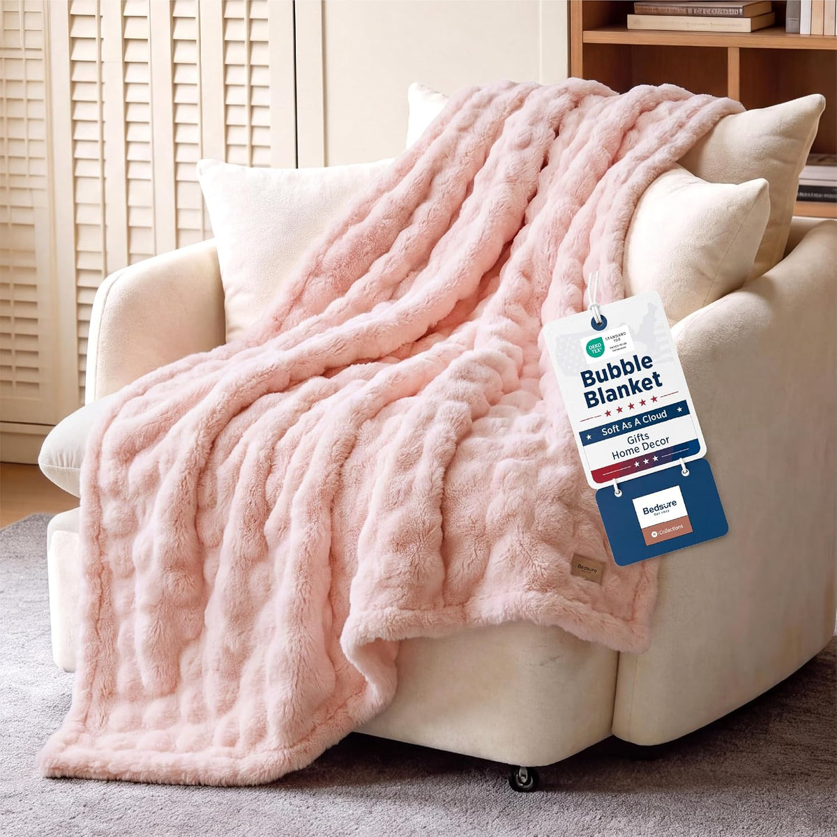 Bedsure Cloud Bubble Soft Throw Blanket, Room Decor Gifts, Pink 50"×60"