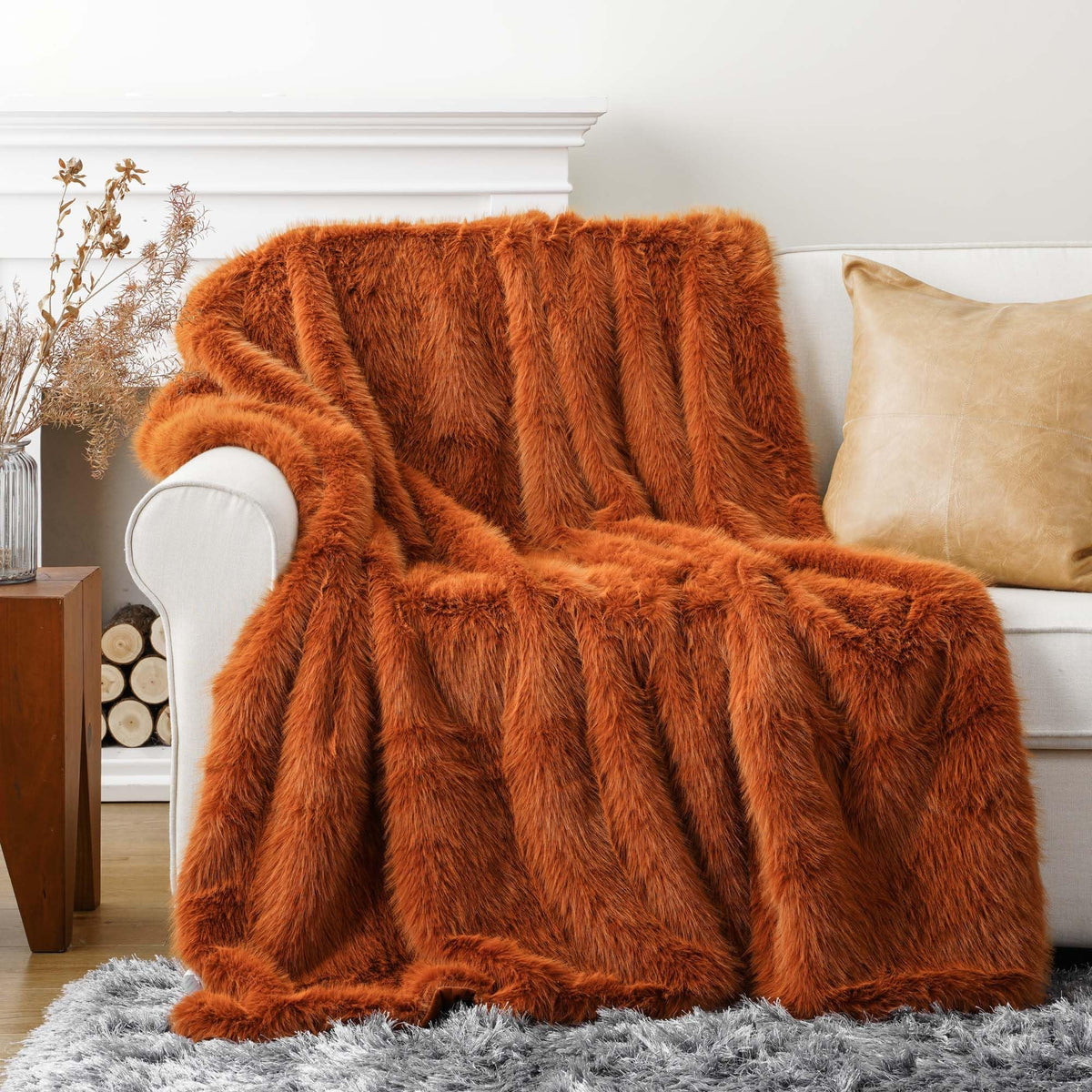 BATTILO HOME Faux Fur Throw Blanket, Luxury Fluffy Brown Blankets, 50"x60"