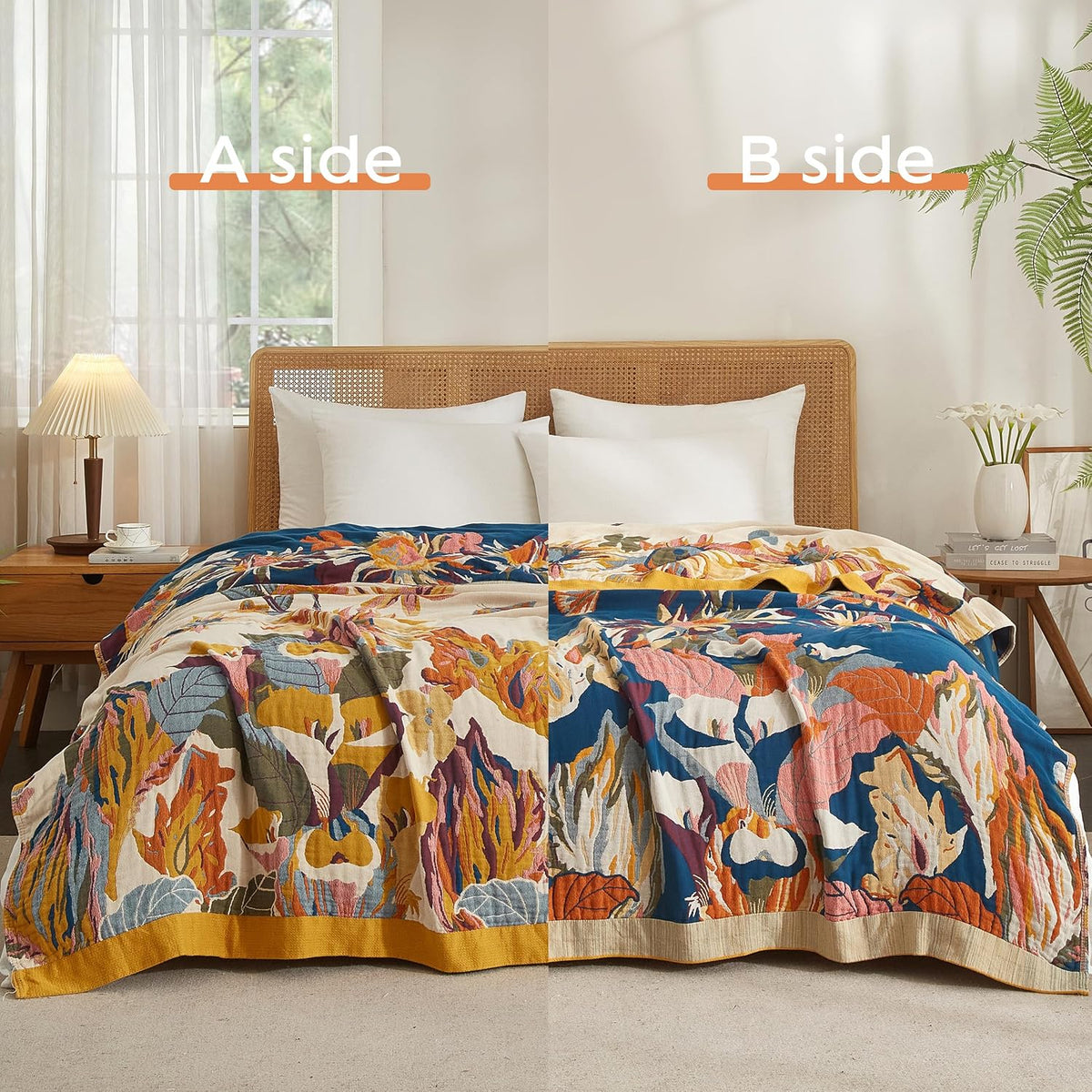 Boho Throw Blanket for Bed 50”x60”, 100% Cotton Blanket for Couch Sofa