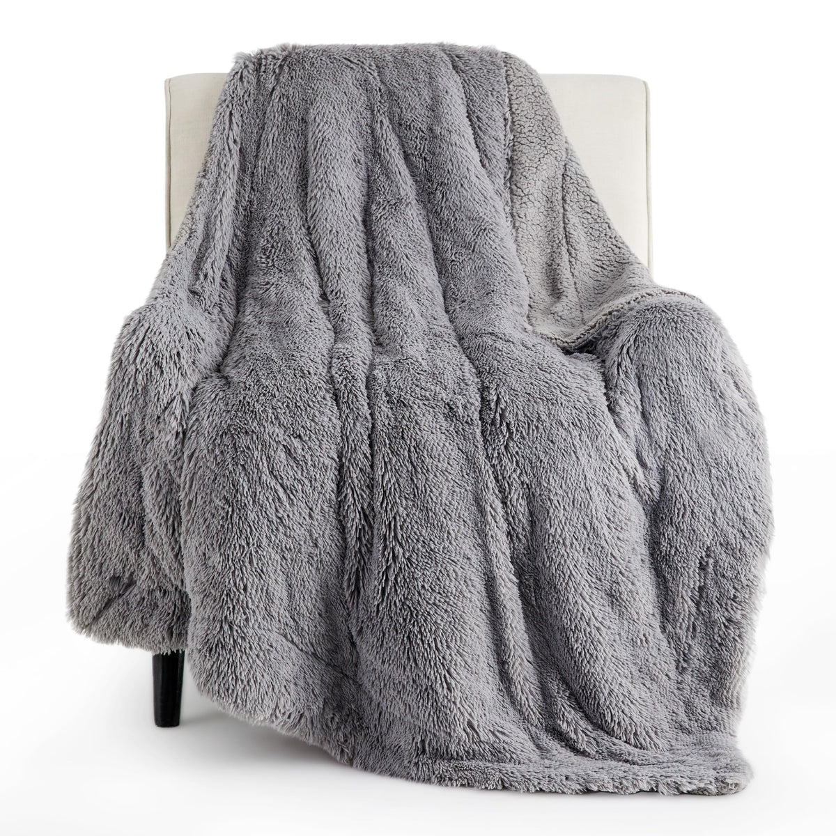 Bedsure Faux Fur Fluffy Fleece Sherpa Blanket Couch Throw Grey 50"x60"