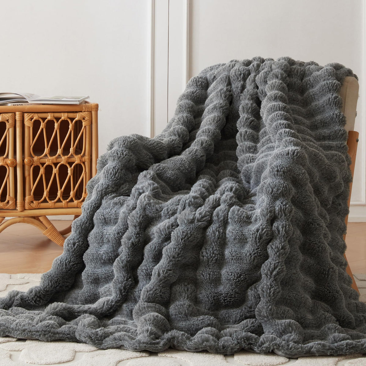 COOVA Soft Bubble Faux Fur Throw Blanket, 50"x60", Tie-dye Brown