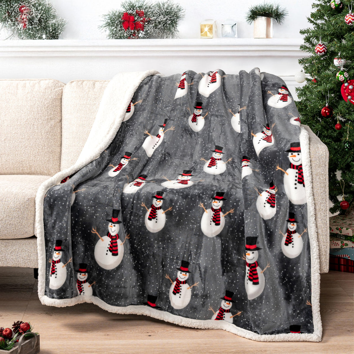 PAVILIA Twin Plaid Sherpa Throw Blanket for Couch Sofa Bed, Taupe, 60x80