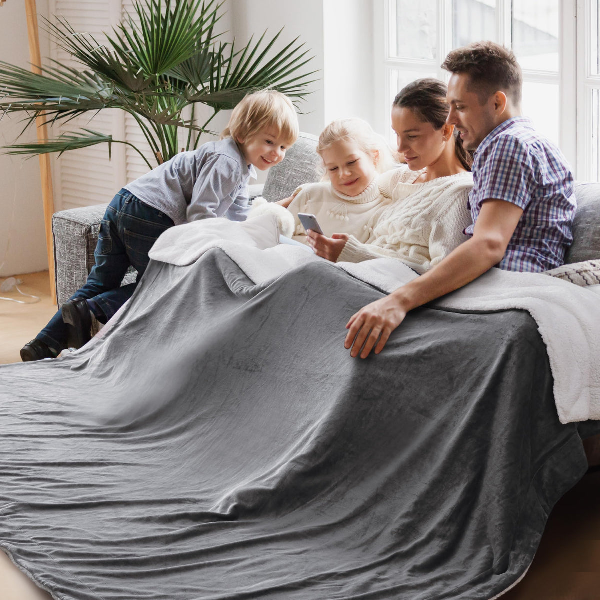 Bedsure GentleSoft Sherpa Fleece Throw Blanket for Couch, Non-Heated, Thick & Warm Cozy Comfort Blanket for Winter Fall, Soft Fuzzy Plush Throw Gifts for Women and Men, Grey, 50x60 Inches