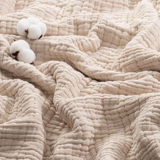 Exclusivo Mezcla 100% Cotton 6-Layer Muslin Throw Blanket, Khaki