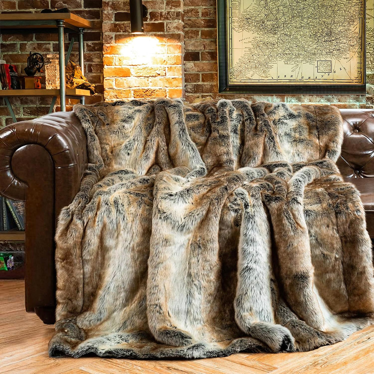 BATTILO Large Brown Faux Fur Throw Blanket for Bed, 60"x80", Shaggy