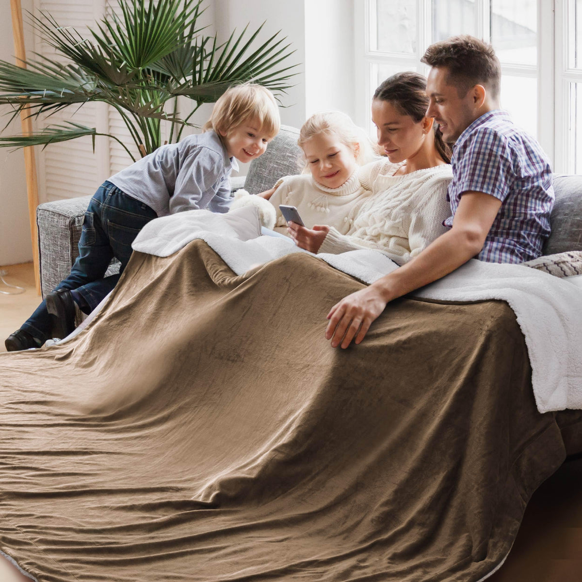 Bedsure GentleSoft Sherpa Fleece Throw Blanket for Couch, Non-Heated, Thick & Warm Cozy Comfort Blanket for Winter Fall, Soft Fuzzy Plush Throw Gifts for Women and Men, Grey, 50x60 Inches