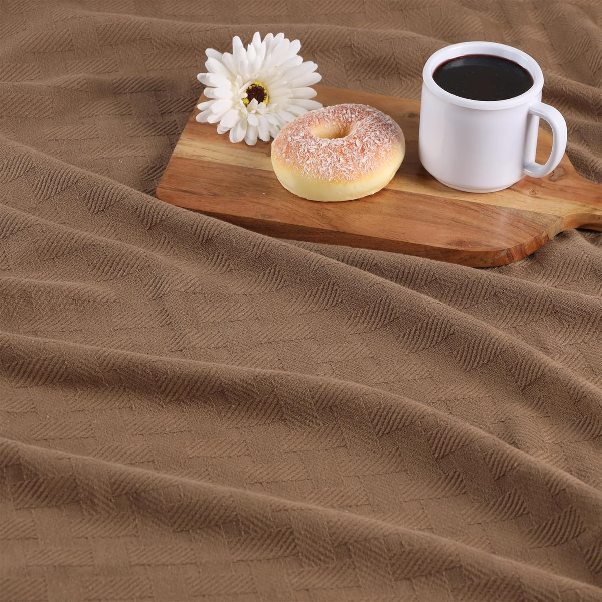 Superior Basketweave Cotton Blanket, Basket Weave Design, Soft, Comfy Cover for Bed, Bedding, Bedroom, Couch Throw, Lounging, Modern Boho Medium Weighted Blankets, Twin Size, Taupe