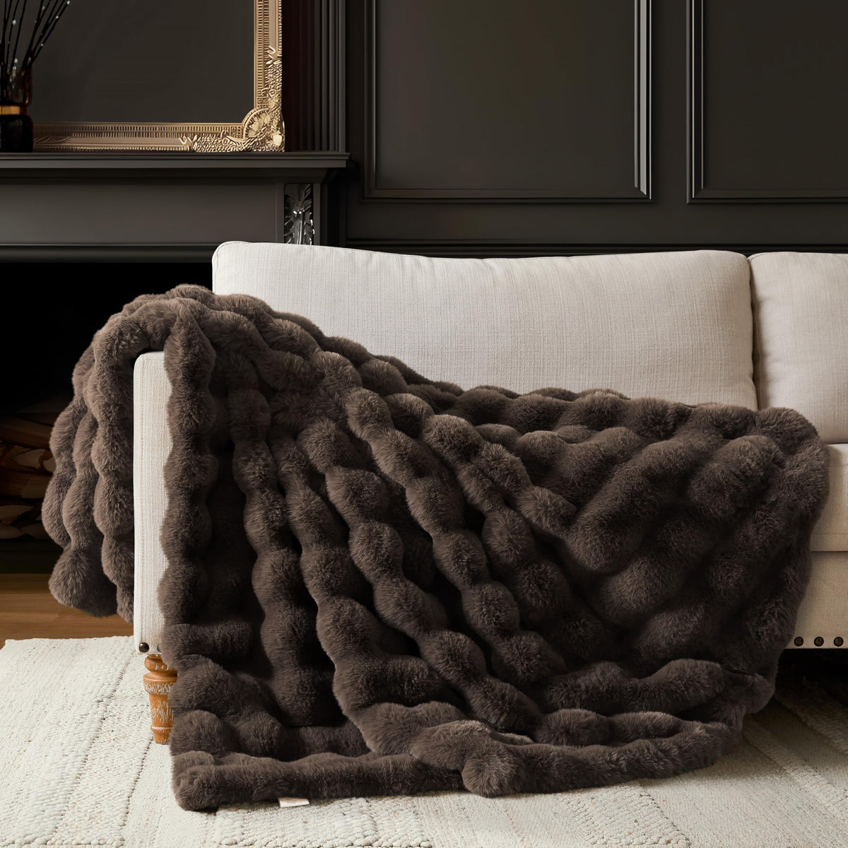 WDCOZY Cheetah Leopard Print Bubble Throw Blanket, Luxury Faux Rabbit Fur Mink Plush Throw for Couch, Sofa and Bed, Soft Fluffy Fuzzy Cozy Blanket for Women, 50x60 inches, Chocolate Brown, 950 GSM