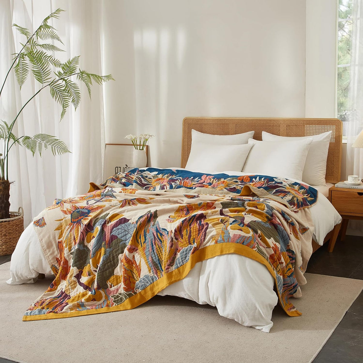 Boho Throw Blanket for Bed 50”x60”, 100% Cotton Blanket for Couch Sofa