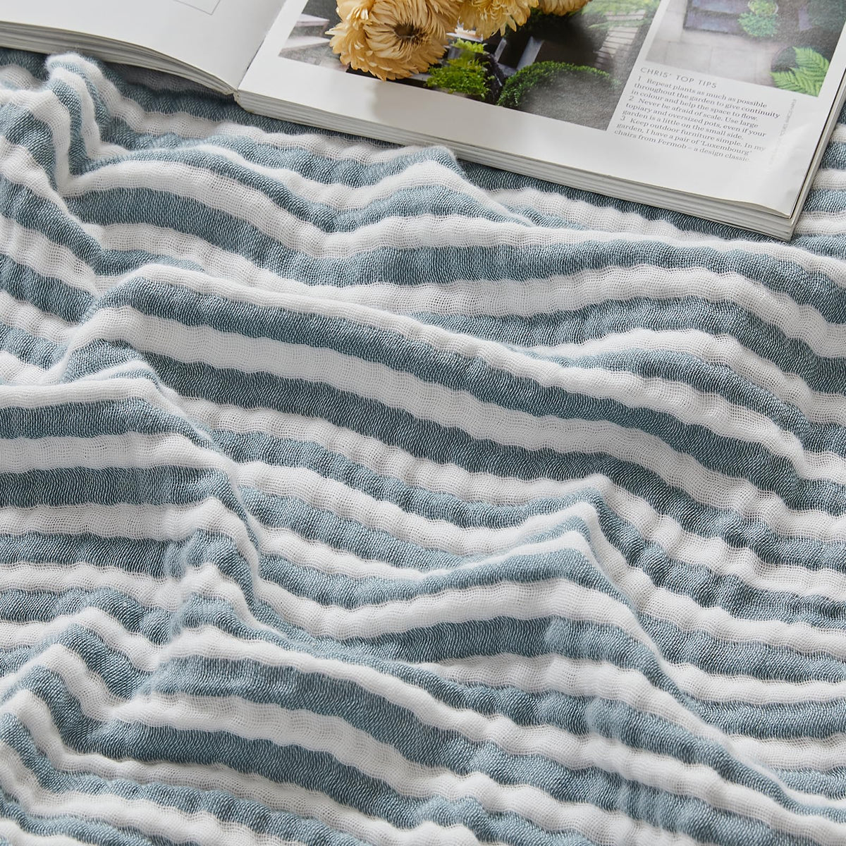 EMME Muslin Cotton Blanket Striped for Adults Couch Brown Throw XL 50"x 70"