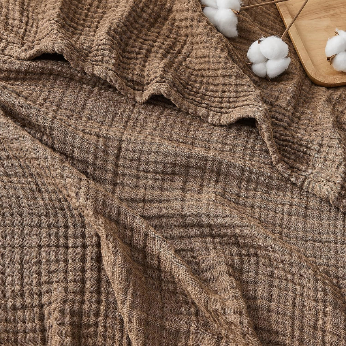 EMME Cotton Blanket King Size for Bed Soft Muslin Blankets 108"x90" Beige Lightweight Breathable Layering Bedspread Coverlet All Season Gauze