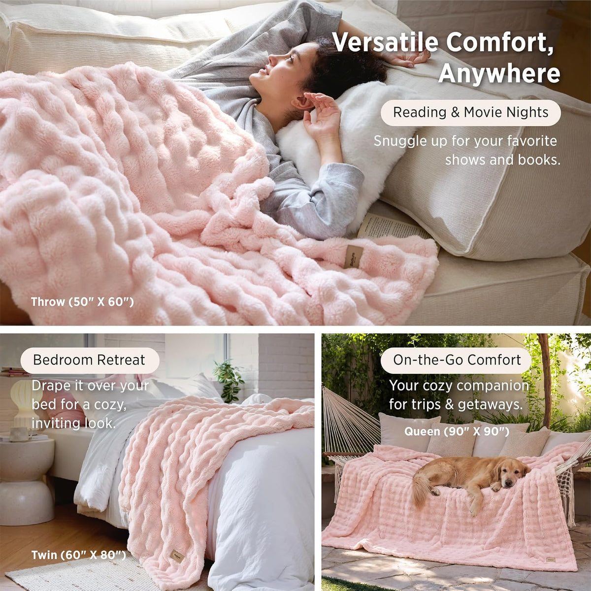 Bedsure Cloud Bubble Soft Throw Blanket, Room Decor Gifts, Pink 50"×60"