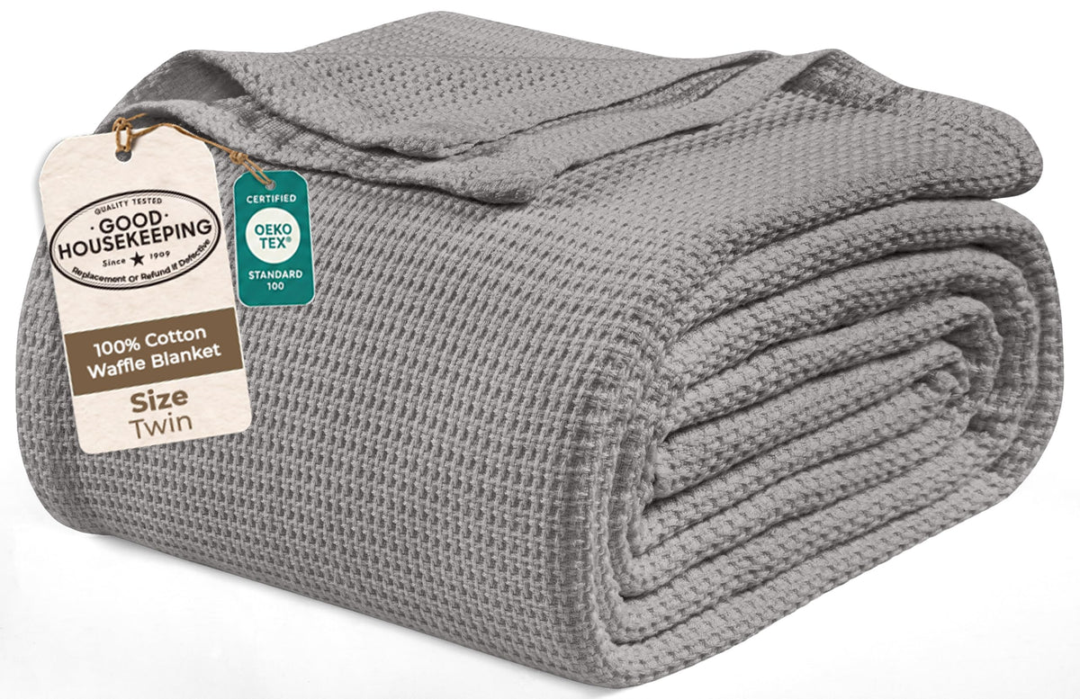 ROYALE LINENS Cotton Waffle Blanket - Breathable and Soft, Lightweight and Cozy Waffle Weave Bed Blanket for All Season (King, Monument)