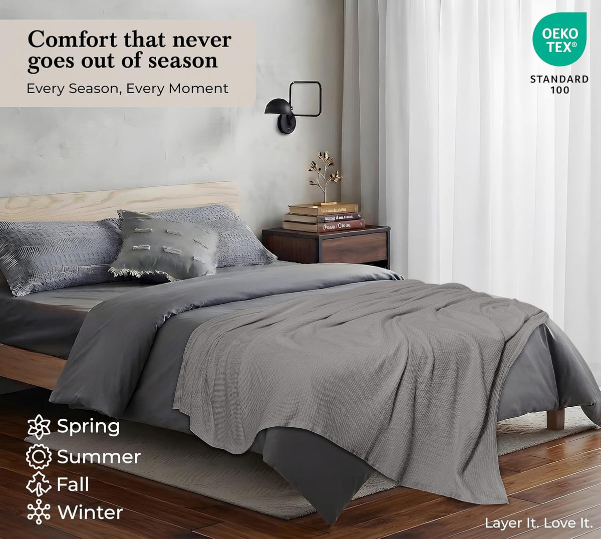 ROYALE LINENS Cotton Waffle Blanket - Breathable and Soft, Lightweight and Cozy Waffle Weave Bed Blanket for All Season (King, Monument)