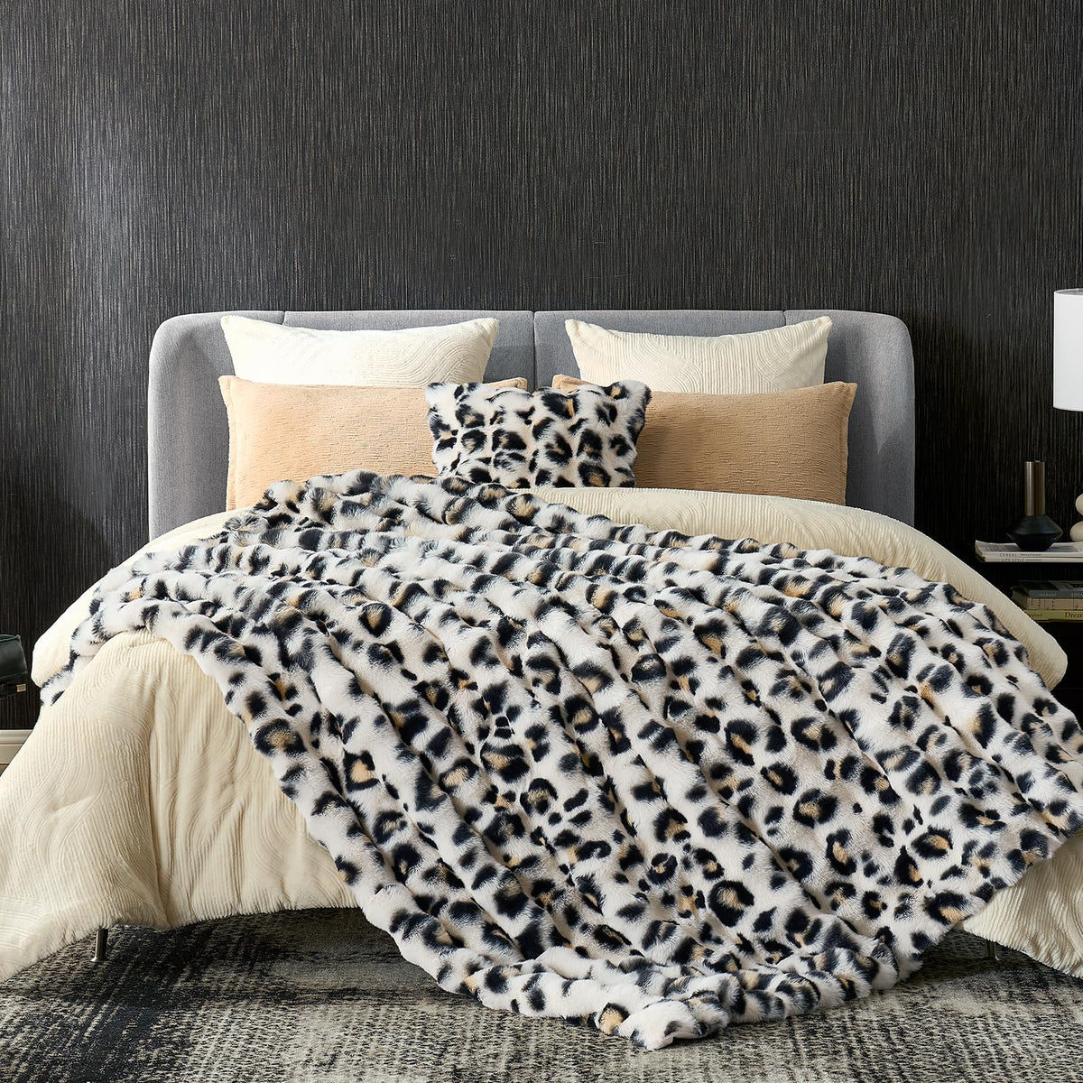 Cozy Bliss Faux Fur Throw Blanket for Couch, Fuzzy Soft Plush Thick Bubble Blanket for Sofa Bedroom Living Room, 50 * 60 Inches Tie-dye Taupe